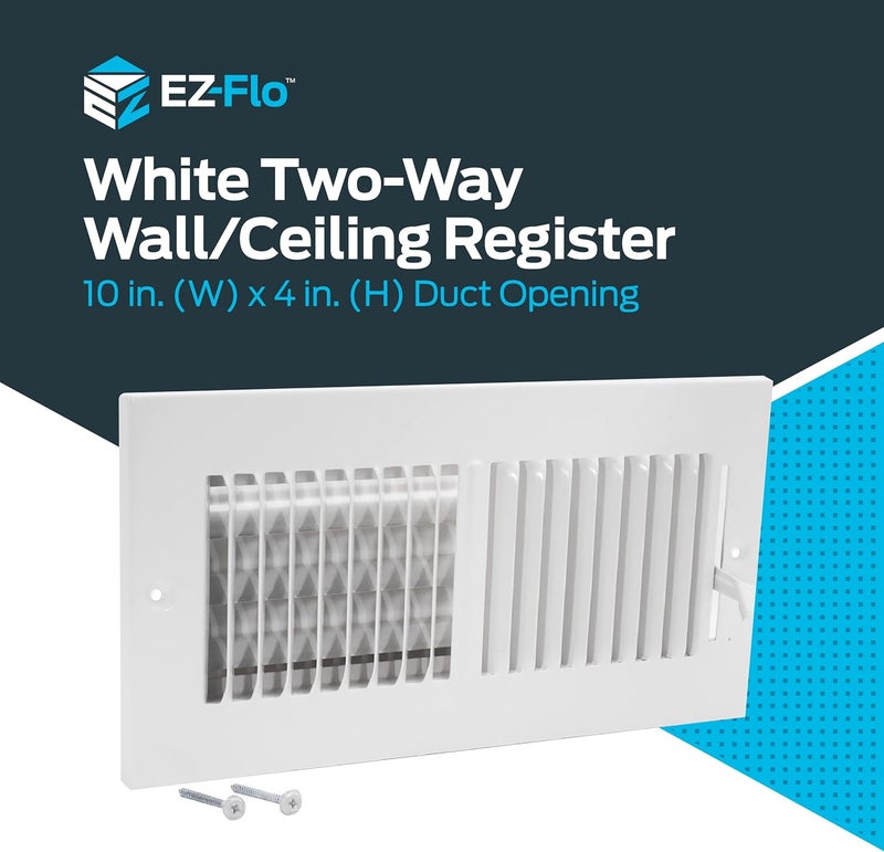 EZFLO 10 x 4 Inch (Duct Opening) White Air Vent Cover for Wall or Ceiling, Two-Way Ventilation Register, Solid Steel HVAC Cover, 61609 (Pack of 2) - Image 2